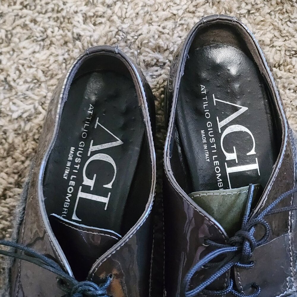 AGL Women's Oxfords Lace-Up Chunky Black Sole 6.5 Metallic Shiny Goth Witchy - Picture 5 of 11